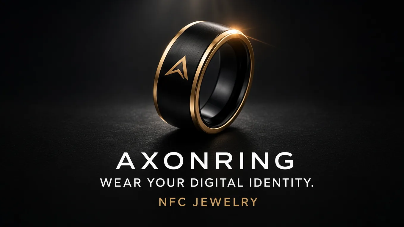 Black and gold AxonRing product render with campaign call to action